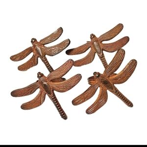 Set of 4 Pier 1 Imports Brown Cast Iron Rustic  Dragonfly Napkin Rings